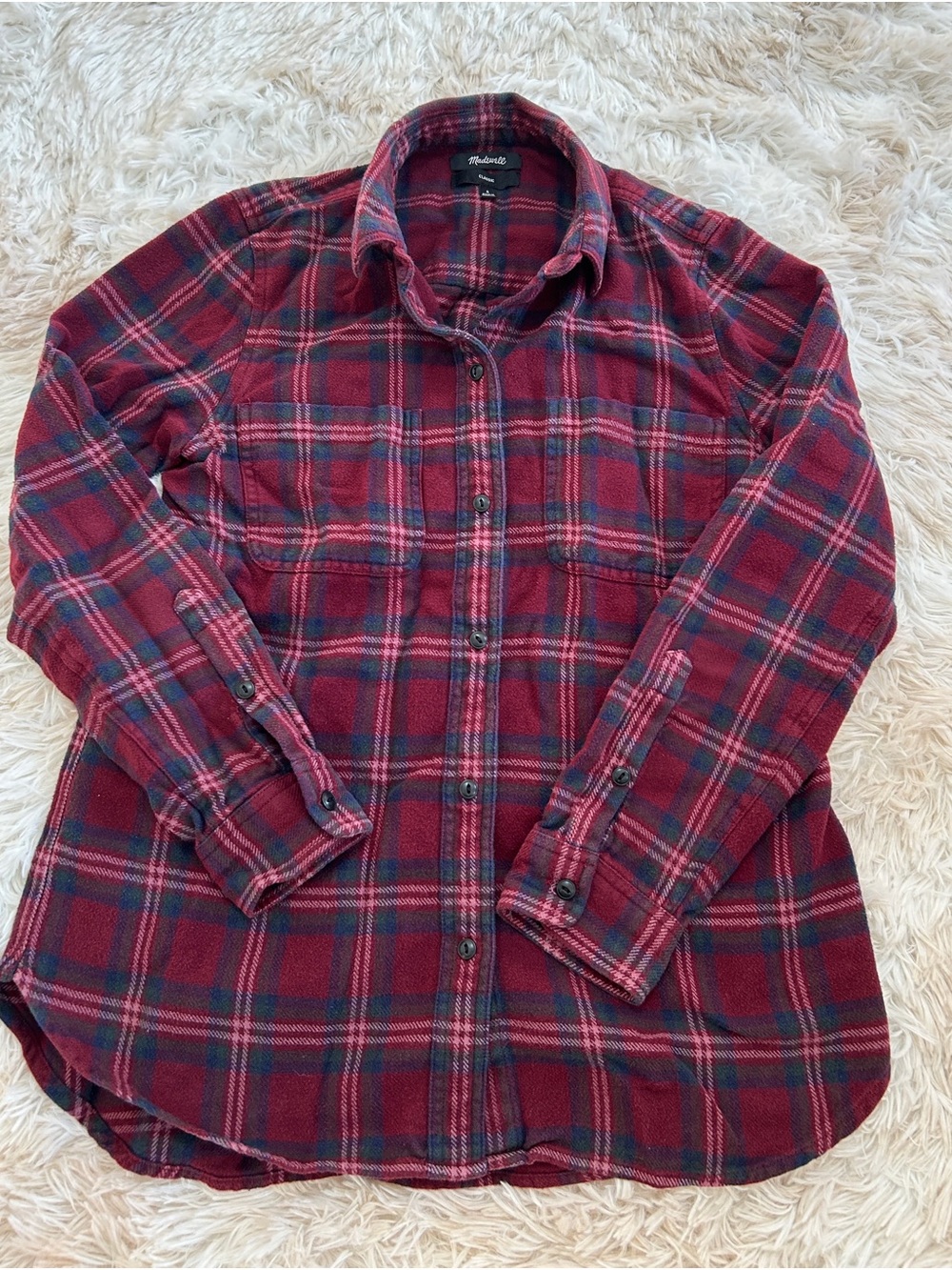 Madewell Burgundy & Navy Plaid Button-Down Shirt